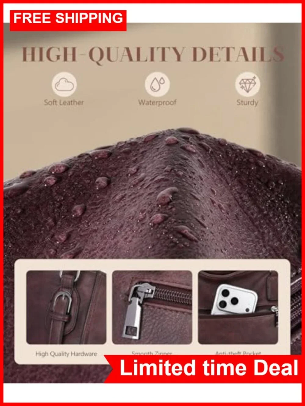 Vegan Leather Convertible Hobo Satchel Purse with Top Handles and Crossbody